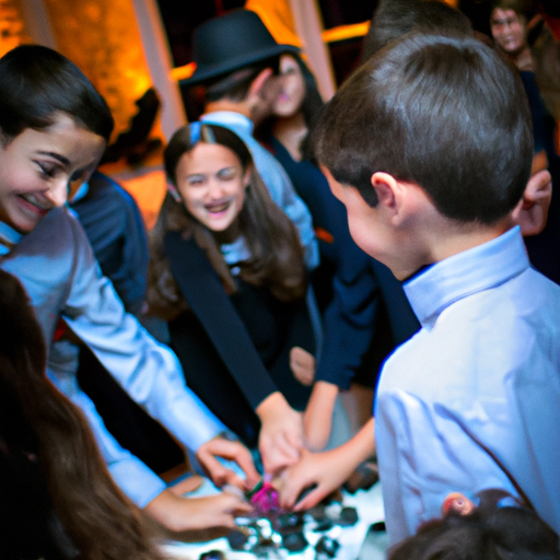תמונה של קבוצת ילדים משחקת במסיבת בת מצווה